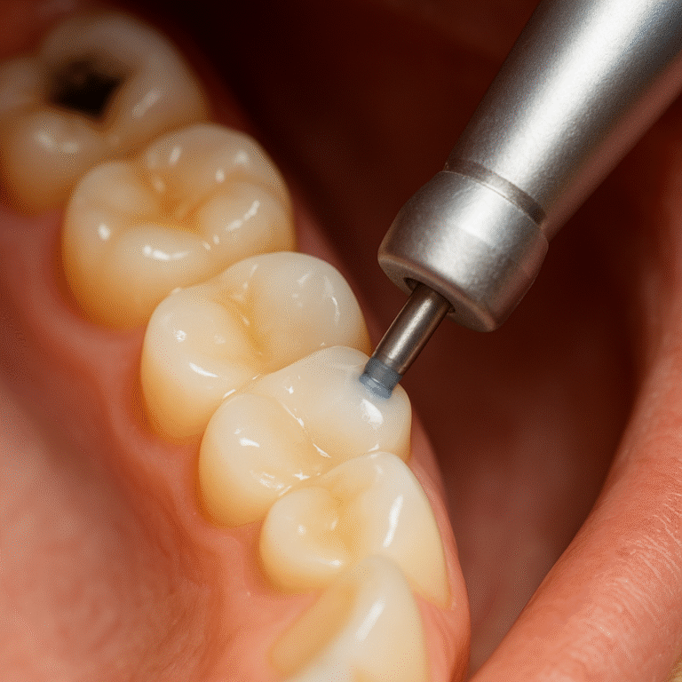 Tooth-colored dental fillings being polished by Carson City dentist at First Care Dental