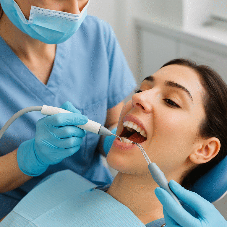 Hygienist performing professional teeth cleaning in Carson City at First Care Dental
