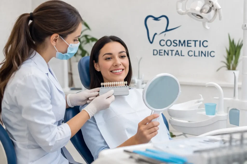 Modern cosmetic dental clinic interior with advanced dental chair and professional treatment setup at First Care Dental